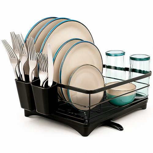 edihome, Escurreplatos sobre Fregadero, Escurridor de Platos, Acero Inoxidable, Bandeja Antigoteo y Boquilla de Drenaje, Drying Rack, para Ollas Cocina, Vajilla, Escorredor de Louça (1 Nivel)