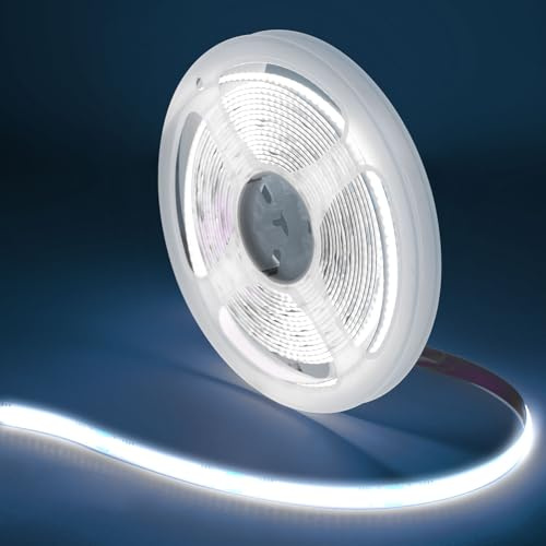 TK99SW 6M COB LED Streifen, 24V Kaltweiß 6500K, 320LEDs/M, Dimmbar LED Lichtband mit RF Fernbedienung und Netzteil, LED Strip für Innen Aussenbereich Schlafzimmer Küche DIY Beleuchtung Deko