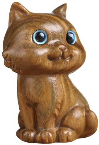 Veemoon Holzfigur Sitzende Katze Miniatur Kätzchen Skulptur Desktop Deko Sammler Geschenk Katzenliebhaber Tierskulptur aus Verawood für Wohnzimmer Büro Studie
