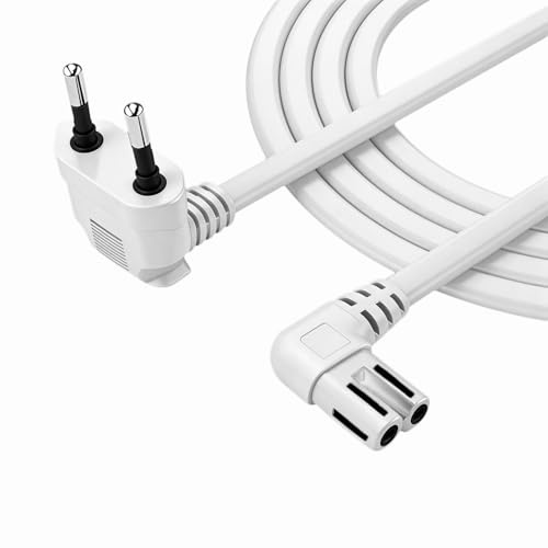 Superer Cavo di Alimentazione TV C7 2M Spina EU 90° - Bianco | Compatibile con Samsung, LG, Sony, per Hisense, Panasonic, per Philips, TCL Roku, TV LCD, LED, Smart TV e 4K