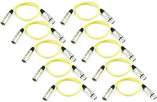 Adam Hall Cables 10 Stück K3MMF0050YEL Mikrofonkabel XLR female auf XLR male DMX Audio Kabel 3 pol polig (0,5 m, Gelb, 10)