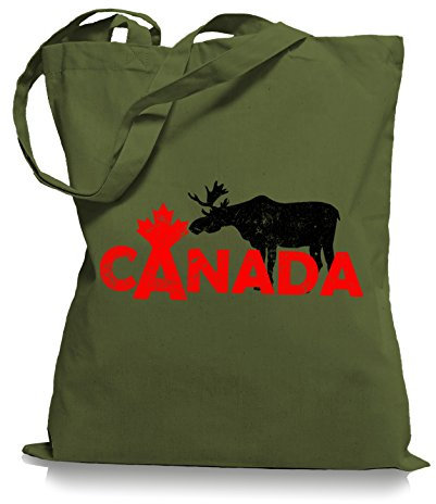 Ma2ca® Canada Moose Elch Stoffbeutel Einkaufstasche Tasche Tragetasche/Bag WM101-olive_green