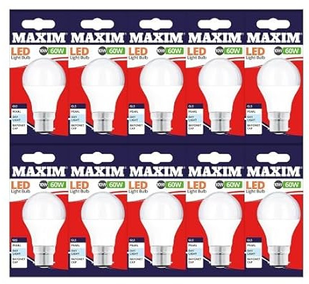 Maxim LED GLS Bayonet Cap (Daylight White) - 10watt (60watt) (Pack 10), 60MLGBCDL5X10, Day Light