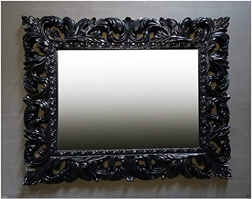 Lnxp Wandspiegel 100x80 cm in Schwarz Antik Barock Repro Shabby Vintage Glamour Spiegel Woe