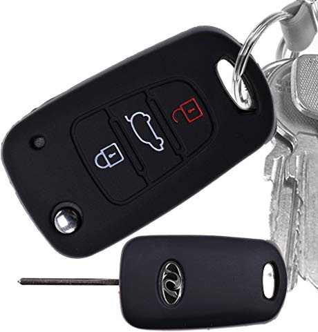 Soft Case Schutz Hülle Auto Schlüssel kompatibel mit Hyundai i30 ix20 ix35 KIA Soul Sportage Klappschlüssel/Farbe: Schwarz