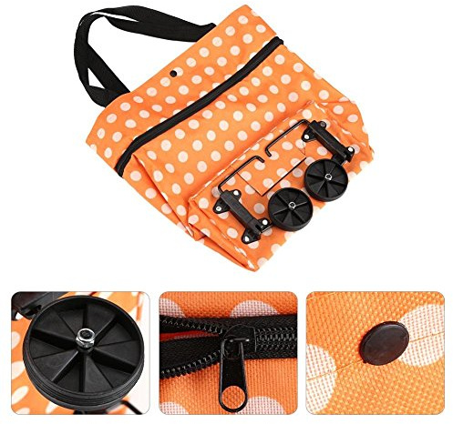 Rollende Einkaufstasche Oxford Tuch Faltbare Rad Einkaufstasche Leichte strapazierfähige Doppelzweck Tote Schulter Trolleys(Orange)