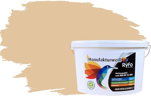 RyFo Colors Bunte Wandfarbe Manufakturweiß Bahamabeige 10l - weitere Braun Farbtöne und Größen erhältlich, Deckkraft Klasse 1, Nassabrieb Klasse 1