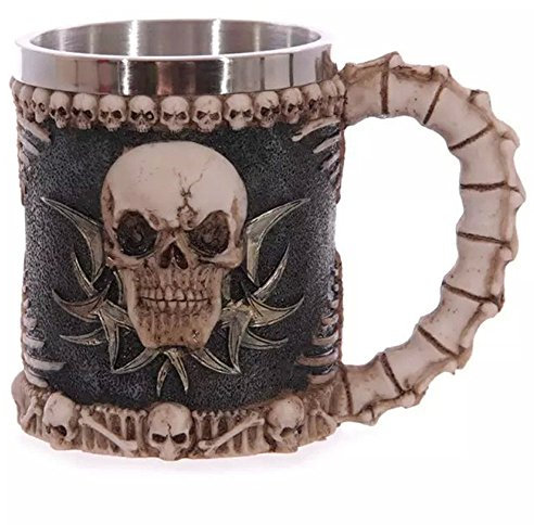 IBLUELOVER Mug 3D Originale Crâne Tête de Mort Tasse en Acier Inoxydable 400ml Anti-frottement Tasse Bière Café Boisson Humour Chope Cadeau Amusant Idéal pour Halloween Pub Bar Fête Anniversaire Noël