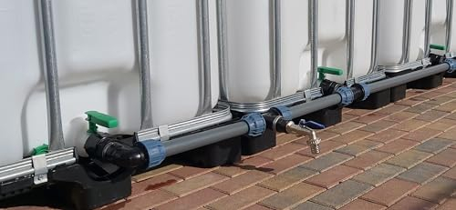 VOXTRADE IBC Tankverbindungsset für 2-6 Wassertanks 40 mm mit 1 Frostsicherem Auslaufhahn (Silber)