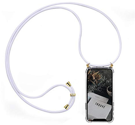 Verco Kordel Handyhülle für P20 Lite, Handykette für Huawei P20 Lite Hülle mit Band 2. Generation Case zum umhängen, Weiss/Gold