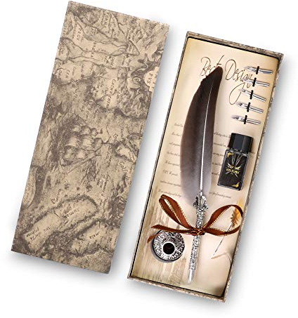 Handgemachte Dip Pen, Feder Schreibfeder Kalligraphie Feder Vintage Federstift Tinte Set Antiken Feder Kalligraphie Stift für den Selbstgebrauch, Gift und Antique