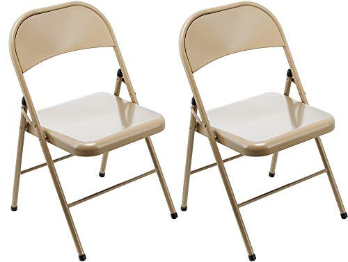 LeChamp 2 Stück Metall Klappstühle Klappstuhl Faltbarer Stuhl Campingstuhl Stühle für Outdoor Garten Camping Büro Konferenz Braun