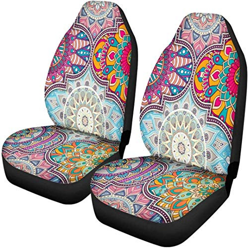 TOADDMOS Autositzbezüge, Mandala, Patchwork, Bohemian, bunt, Eimer, Vordersitze, Schutz, universelle Passform für Autos, Limousine, SUV