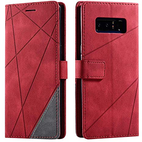 SONWO Hülle für Samsung Galaxy Note 8, Premium Leder PU Handyhülle Flip Case Wallet Silikon Bumper Schutzhülle Klapphülle für Galaxy Note 8, Rot