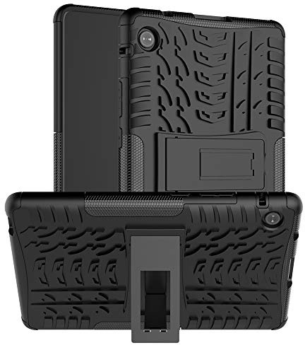 QYiD Funda para Huawei Mediapad M5 Lite 10 10.1, Doble Capa Anti-Choques Carcasa de Silicón y PC con Soporte Función para Huawei Mediapad M5 Lite 10 10.1 Inch Tablet 2018, Negro
