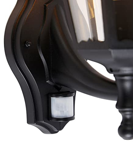 Qazqa - Klassisch I Antik Außen Wandlaterne schwarz mit Bewegungssensor IP44 - Havanna I Außenbeleuchtung - Aluminium Rund - LED geeignet E27