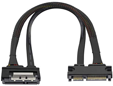 Cable de extensión SATA de 22 pines, Gelrhonr 7 + 15 SATA enchufe-zócalo y cable de extensión de alimentación con bloqueo, para disco duro de 30 cm (6 Gbit/s)