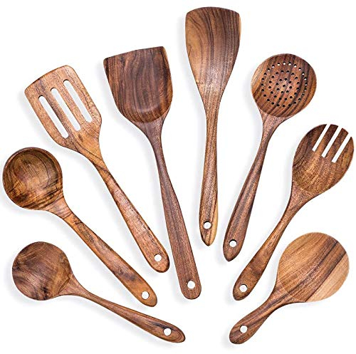 Dciustfhe Lot de 8 ustensiles de cuisine – Spatule, cuillère de cuisine, louche à soupe, écumoir – Classique