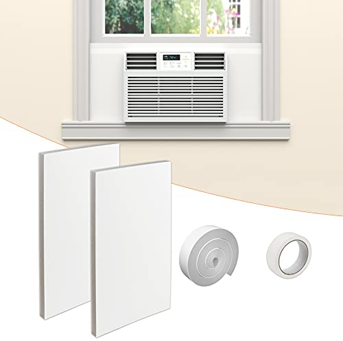 GCGOODS Paneles aislados de espuma de aire acondicionado para ventana, panel lateral de aislamiento envolvente de invierno con tira de sellado superior para ventana AC unidad interior, blanco