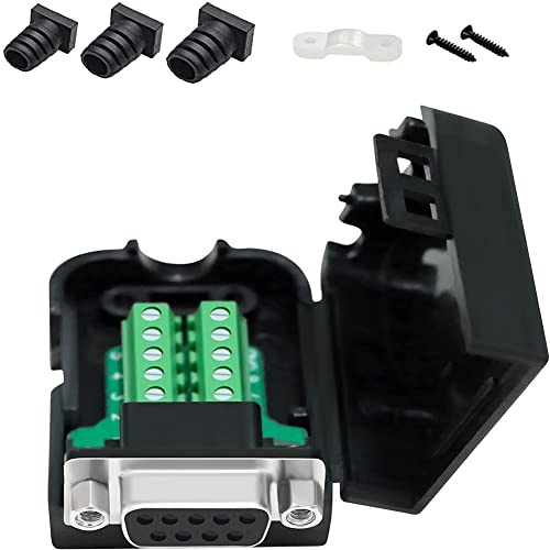 DTECH DB9 Breakout Connector Female RS232 Serial Adapter | Solderless Module Board mit Anschlussblock, Gehäuse, Muttern und Endrohren (DB9 Female + Muttern)