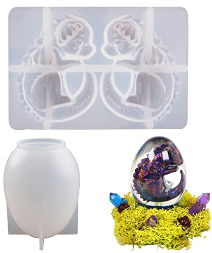 Stampo in resina epossidica, stampo in silicone, a forma di uovo di drago 3D, con luce e base in legno, alimentato tramite USB, per bricolage, luce a candele, sapore, decorazione pasquale (nessun