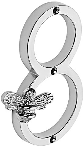 Silver Brass bee House Number with Bee design | 5 inch Modern Door Sign Numbers Signs Plaques | Street Home Address Numerals (8)