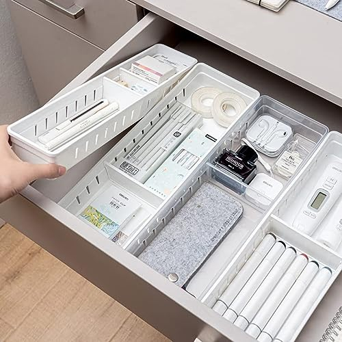 YiMiLiu Desk Drawer Organisers with 2-Size Plastic Makeup Drawer Organiser Storage, Cutlery Utensil Drawer Dividers Cupboard Fridge Organiser for Kitchen Bedroom Office (clear)