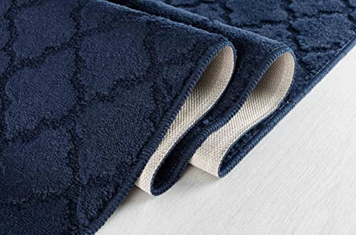 GULLAMBO Door Mat - Non Slip Door Mats Indoor Washable For Tiles Lino lamination Wood Flooring - Washable Front Door Mat Inside, Super Absorbent - Kitchen Door Mats Rugs (Navy Trellis, 80cm x 150cm)