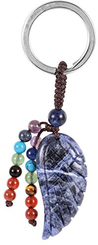 Nupuyai Sodalith Stein Engelsflügel Schlüsselanhänger Kristall mit 7 Chakra Heilsteine, Schutzengel Flügel Glücksbringer Edelstein Schlüsselring Glücksstein Amulett Taschenanhänger