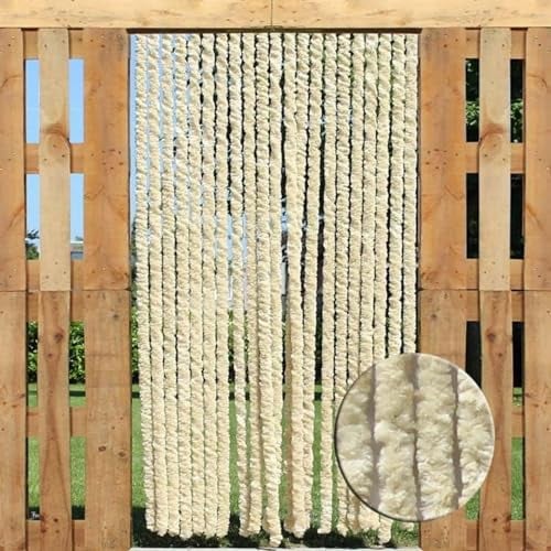 Trente Katzenschwanzvorhänge Flauschvorhang Beige, Verschiedene Größen, Türvorhang Wohnmobil, Fadenvorhang Balkontür 90 x 220 cm