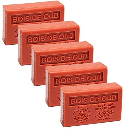 Maison Du Savon De Marseille – Französische Seife mit Bio-Sheabutter – Oud-Holzduft (Bois de Oud) – 125 g Riegel – 5 Stück