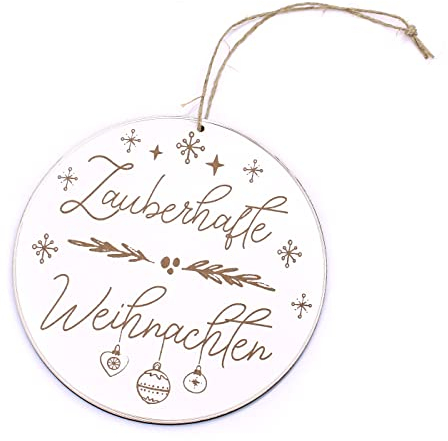 Schild Zauberhafte Weihnachten - mit weihnachtlichen Motiven Sterne Tannenkugeln - Dekoschild Türschild Türdeko Ø 15 cm