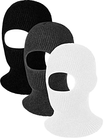 BBTO 3 Stück Gestrickte Sturmhaube Winter Strick Skimaske Vollgesichtsabdeckung Sturmmaske für Damen Herren (Weiß, Grau, Schwarz)