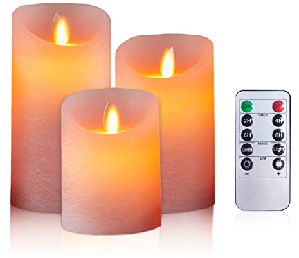 AiiBowy Led Kerzen [3er Set] Flammenlose Kerze Echtwachs Flackernde Dimmbar mit Fernbedienung Weihnachtskerzen LED Flammen 4/5/6” Tischdeko, Wohnzimmer, Weihnachten, Hochzeit, Party (Rosa)