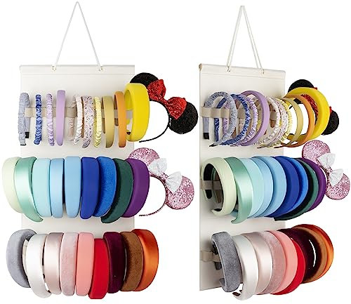 JOYMOMO Hanging Headband Holder for Girls,Felt Headband Organizer Headband Storage Holder Organizer for Headband (Without Headbands) (Cream)