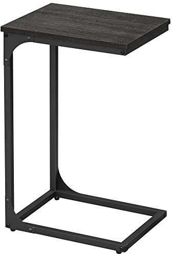 VASAGLE C-Shaped Side Table, Bedside Table, Sofa Side Table, Coffee Table, with Metal Frame, Industrial, for Living Room, Bedroom, Ebonised Oak and Black LET350B42