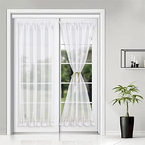 SK Studio French Türvorhang Halbtransparente durchsichtige Türvorhänge mit oberer und unterer Stangentasche für Terrassen- und Glastürfenster, 1 Stück, Weiss, 137x183cm