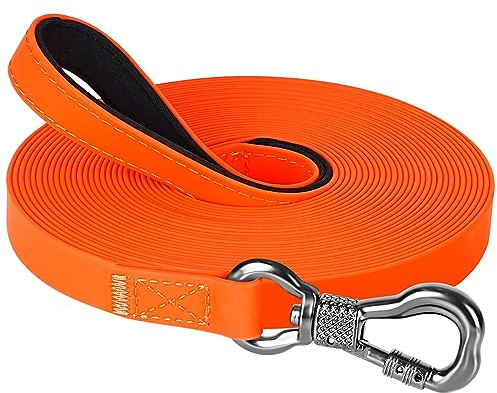 X XBEN Wasserdicht Schleppleine für Hunde, 30M Gummierte Schleppleine mit Abschließbarer Karabine, Hundeleine Laufleine für Mittlere Große Hunde, Robuste Trainingsleine, mit Handschlaufe, Neon Orange