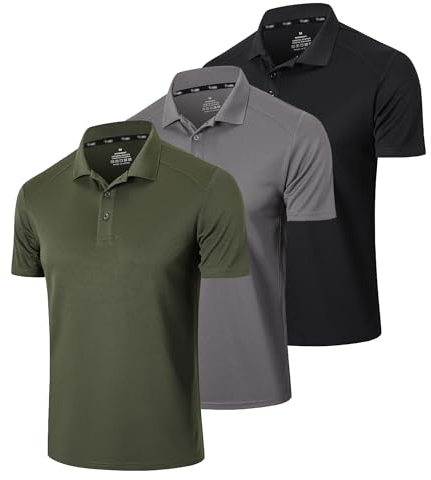 Gaiatiger 3er Pack Poloshirt Herren Männer Hemd Herren Kurzarm Leicht und Atmungsaktiv Sweatshirt Männer Golf Shirts(0427)-Black Grey Green-2XL