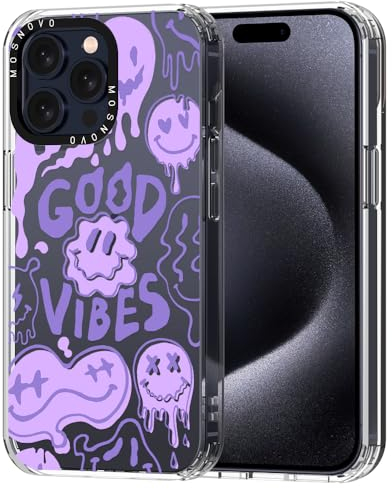 MOSNOVO für iPhone 15 Pro Max Hülle – Durchsichtige, schlanke, stoßfeste TPU+PC-Handyhülle, [6,6 Fuß Fallschutz/Anti-Abziehen] - Gute Vibes