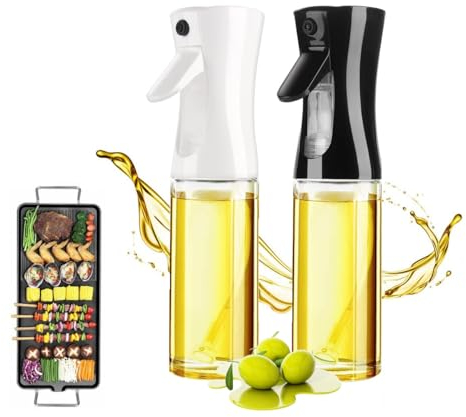 Pecewlos 2 Piezas De Aceite En Aerosol, 300 ml De Pulverizador Aceite Spray, Botella pulverizador aceite Recargable, Utilizado Para Cocinar, Asar, Pasta, Ensalada (Blanco y negro)