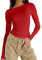 OYIGELZ Women's Basic Long Sleeve Shirt Crop Top Y2K T-Shirt Slim Fit Casual Tee Tops Streetwear(Red-a,S)