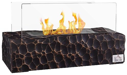 HOMCOM Camino a Bioetanolo da Tavolo con Bruciatore da 1.15L e Durata 30-45 Min., Biocamino con Pannello in Vetro e Spegnifiamma, 33x16x18cm, Nero