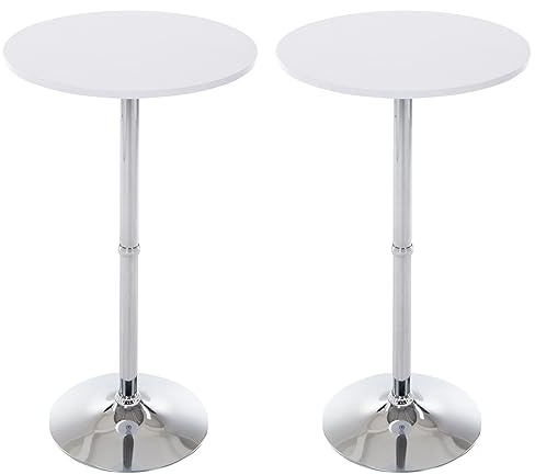 CLP 2er Set Metall-Stehtische Mit Runder Holztischplatte | Ø 60 cm | Höhe: 110 cm, Farbe:weiß