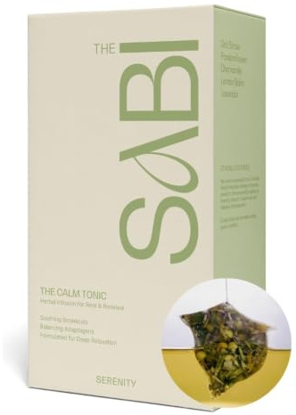 Calming Herbal Tea for Evening – The SABI Calm Blend, Enjoy Hot or Iced, with Chamomile, Lavender, Oat Straw, Passionflower & Lemon Balm – Caffeine-Free, 20 Large Teabags / 40 Cups