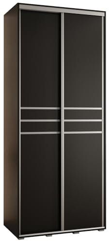 MEBLE KRYSPOL Davos 10 110 Schrank mit Zwei Schiebetüren für Schlafzimmer - Moderner Aufbewahrungsschrank mit Kleiderstange und Regalen - 235,2x110x60 cm - Schwarz Schwarz Silber