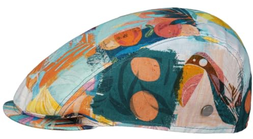 LIERYS Fresh Colours Flatcap - Bunte Mütze aus 100% Leinen - Schiebermütze - Made in Italy - Herren - Geblümt Mehrfarbig - Frühjahr/Sommer blau L (58-59 cm)