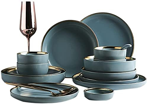 OrLtL Stilvolles Tafelservice für Luxusrestaurants und Zuhause, 24, 32, 41-teiliges Keramik-Geschirrset, nordisches dunkelgrünes Bone China-Geschirr