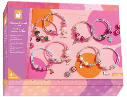 Janod - 8 Feel Good Schmuckstücke zum Selbermachen - Schmuckwerkstätten - DIY-Armbandherstellung - Kinderbastelset - Geschicklichkeit und Konzentration Lernen - Ab 8 Jahren - J09133