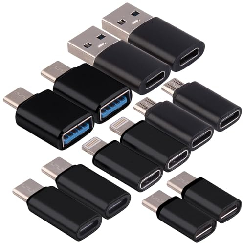 Callstel Adapterset: 12er-Set USB-Adapter-Sets, OTG-USB, Lightning, 60 Watt PD (Adapter USB-C auf USB 3.0, Micro-USB auf USB Typ C, Apple iPhone Ladekabel)